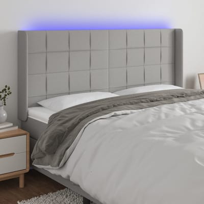 vidaXL - Hoofdbord - LED - 163x16x118/128 - cm - stof - lichtgrijs
