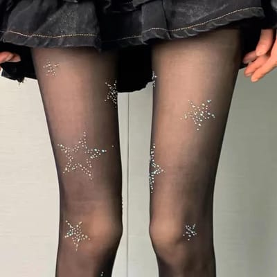 Y2K Ster Diamant Strass Visnet Sexy Dames Panty Kousen Dijhoog Kousen Jk Lolita Meisjes Kawaii Glanzend Ondergoed Panty One Size gray