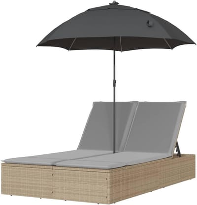 Dubbele Ligstoel - Zonnebed Tuin - Ontspannen Buiten - Verstelbare Rugleuning - 200 x 164 x 176 cm - Beige