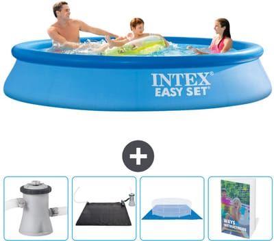 Intex Rond Opblaasbaar Easy Set Zwembad - 305 x 61 cm - Blauw - Inclusief Pomp Solar Mat - Grondzeil - Zwembadgids