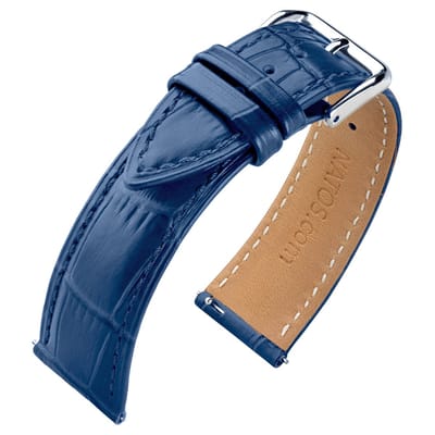 Kalfslederen Horlogebandje Alligator Blauw 18mm