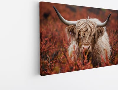 Saammp Canvas Schilderij - Schotse Hooglander Koeien in de sneeuw - Landschap - Dieren - Natuur - 45x30 - Foto op canvas - Wanddecoratie - muurdecoratie Woonkamer - Slaapkamer decoratie - Canvas Print