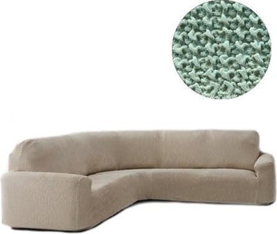 Bankhoes Milos voor Ronde Hoekbank - Mint - Breedte 360-540cm - Hoogte 80-100cm - Extreme Stretch Bankhoezen