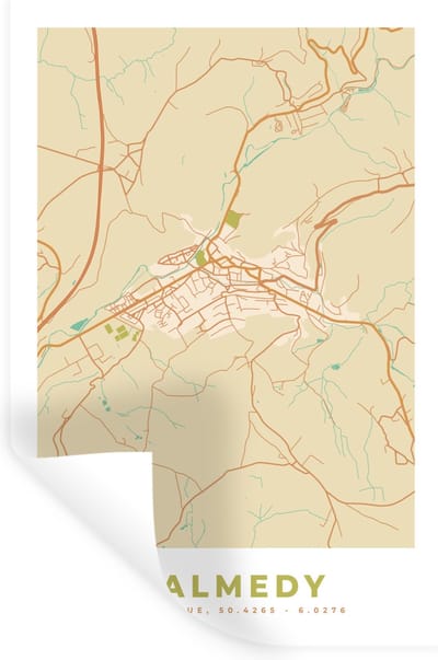 Muurstickers - Sticker Folie - Plattegrond - Kaart - België - Malmedy - Stadskaart - 20x30 cm - Plakfolie - Muurstickers Kinderkamer - Zelfklevend Behang - Zelfklevend behangpapier - Stickerfolie