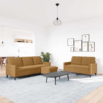 vidaXL - 3-delige - Loungeset - met - kussens - fluweel - bruin