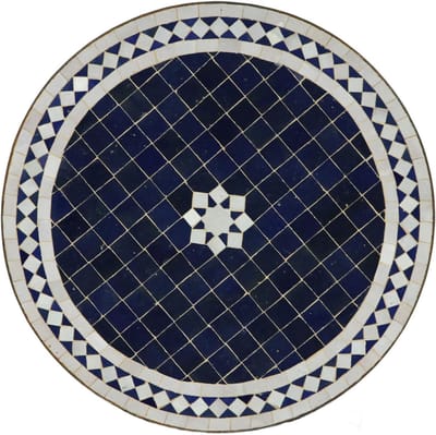 Mozaïektafel Rond - Balkontafel Tuin - Terras Decoratie - Traditioneel Handwerk - Ø 60cm Hoogte 73cm - Blauw Wit