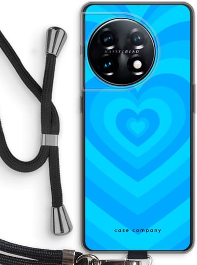 Case Company® - Hoesje met koord geschikt voor OnePlus 11 hoesje met Koord - Hart Blauw - Telefoonhoesje met Zwart Koord - Bescherming aan alle Kanten en Over de Schermrand