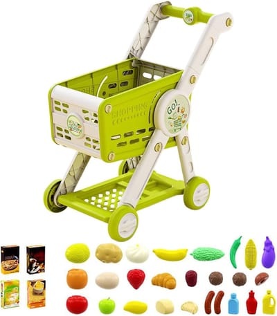 Speelgoed Winkelwagen - Peuter Karretje - Rollenspel Leren - Inclusief Accessoires - 33 x 15 x 27 cm - Groente