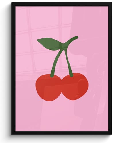 Poster in lijst - Fotolijst 50x70 cm - Posters - Kersen - Roze - Illustratie - Posterlijst zwart - Decoratie - Wanddecoratie woonkamer - Muurdecoratie slaapkamer