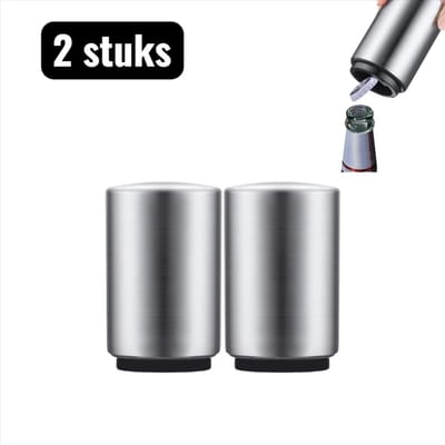 2 stuks - Allesopeners - RVS Druk Flessenopener – Bierfles- en frisdrankopener - Zilver