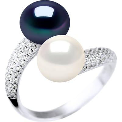 Ring YOU AND ME 2 zoetwaterparels 9-10 mm Wit en zwart Jewelry 925