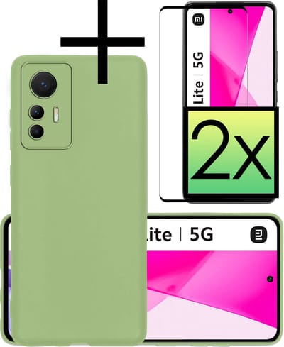 Hoes Geschikt voor Xiaomi 12 Lite Hoesje Cover Siliconen Back Case Hoes Met 2x Screenprotector - Groen