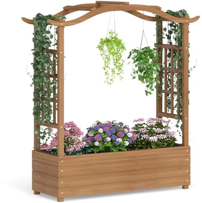 Plantenbak met klimrek - Bloembak - Weerbestendig - Met trellis - Buiten - Hout - Plantenrek - Verkoold