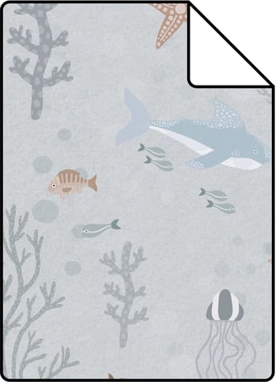 Proefstaal ESTAhome behang onderwaterwereld vergrijsd blauw - 26.5 x 21 cm - 130929-S