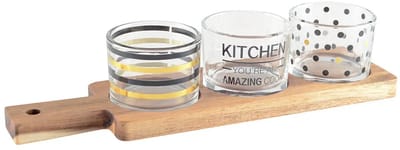 AULICA - Schaal Set – 3 Glazen op Houten plateau - 29,5 x 8 x 6,1 cm