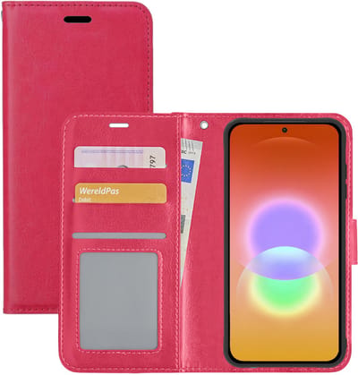 Hoesje - Met Pasjeshouder - Geschikt voor Samsung Galaxy A27 - Luxe Bookcase Portemonee - Flip Case - Kunstleer Book Case - Flipcase - Book Cover - Walletcase - Portemonneehoes - Donkerroze