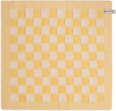 Knit Factory Gebreide Keukendoek - Keukenhanddoek Block - Geblokt motief - Handdoek - Vaatdoek - Keuken doek - Ecru/Gold - Goud - Traditionele look - 50x50 cm