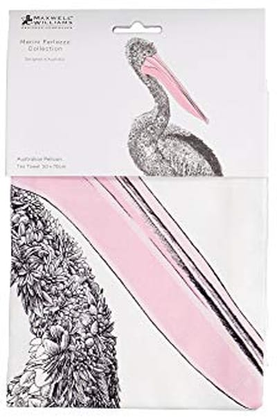 Katoenen Theedoek met Australische Pelikaan - Zwart/Wit 50 x 70 cm