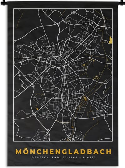 Wandkleed - Wanddoek - Mönchengladbach - Goud - Stadskaart - Kaart - Plattegrond - Duitsland - 120x180 cm - Wandtapijt