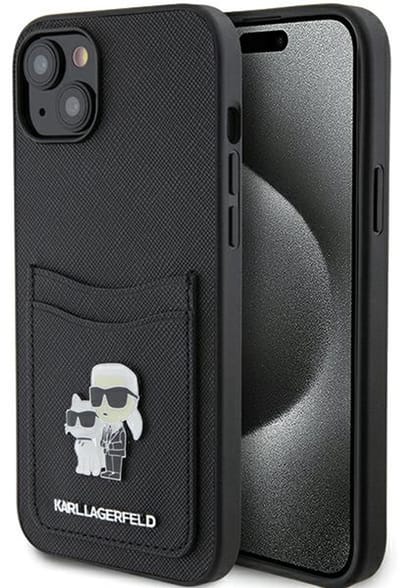 Karl Lagerfeld Saffiano Serie - Hoesje voor mobiele telefoon - iPhone 15 - Cardenbank - Zwart