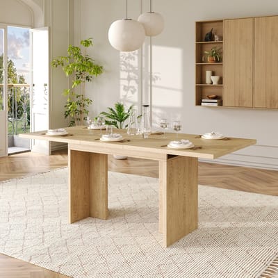 Sweiko Eettafel - Uitschuifbaar 180 cm - Houtnerfafwerking - Minimalistische stijl - Natuurlijke