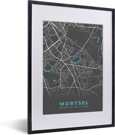 Fotolijst incl. Poster - Stadskaart – Grijs - Kaart – Mortsel – België – Plattegrond - 30x40 cm - Posterlijst
