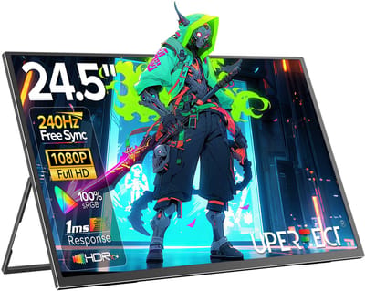UPERFECT Draagbare Monitor 24.5 inch 240Hz IPS Full HD 1920x1080 — Extra Scherm Laptop — USB-C HDMI — Ingebouwde Speakers — VESA — Inclusief Kabels— Zwart