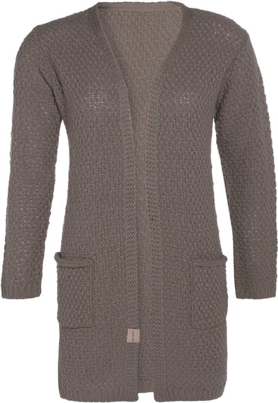 Knit Factory Luna Gebreid Vest Marron - Gebreide dames cardigan - Middellang vest reikend tot boven de knie - Bruin damesvest gemaakt uit 30% wol en 70% acryl - 36/38 - Met steekzakken