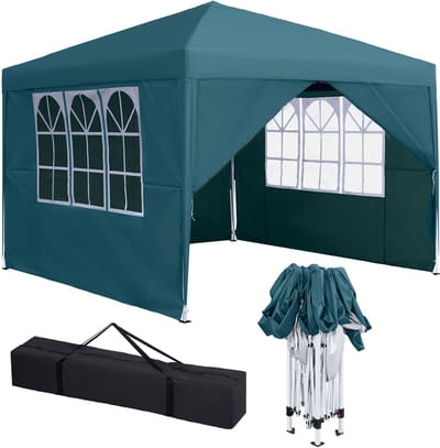 Opvouwbaar Tuinpaviljoen 3x3 m met Zijwanden – Spatschermend & UV-bestendig – Ideaal voor Tuinfeest, Camping, Markt, BBQ – Groen