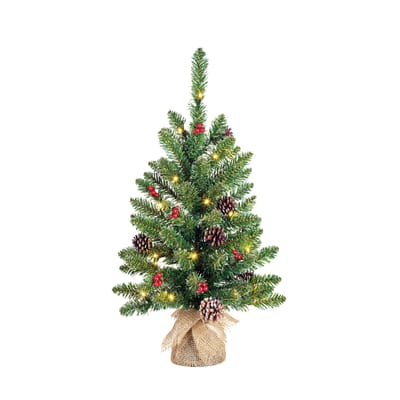Creston kerstboom led werk op batterijen groen met  burlap 20L TIPS 58 - h60xd41cm