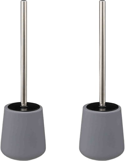 2x 5five wc-/toiletborstel met houder - zandsteen - grijs - rond - 39 cm