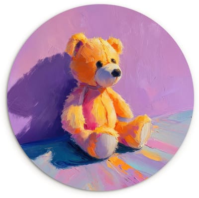WallCircle® Wandcirkel 120x120 cm - Muurcirkel Teddybeer - Schaduw - Penseelstreken - Paars - Muurdecoratie woonkamer - Wanddecoratie slaapkamer - Kamer decoratie accessoires - Ronde schilderijen XXL