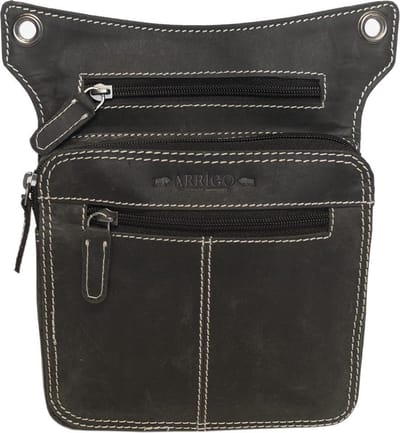 Heuptasje Zwart Leer Voor Op De Motor Met Extra Een Beenband - Beentas Leer - Side Bag Leer