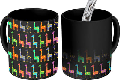 Magische Mok - Foto op Warmte Mokken - Koffiemok - Regenboog - Giraffe - Meisje - Patronen - Kinderen - Magic Mok - Beker - 350 ML - Theemok