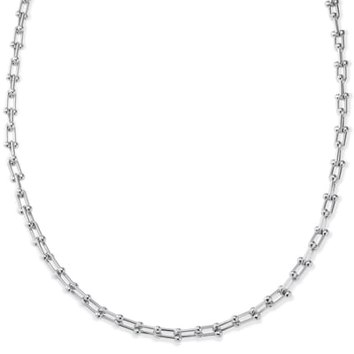 New Classics | 7 mm zilverkleurige roestvrijstalen paperclip- en kralenketting