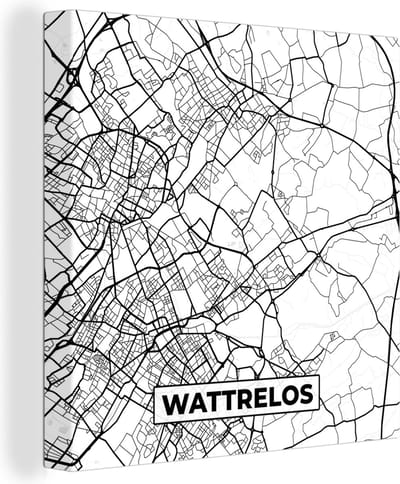 Canvas Schilderij Stadskaart - Plattegrond - Kaart - Wattrelos - Frankrijk - Zwart wit - 20x20 cm - Wanddecoratie