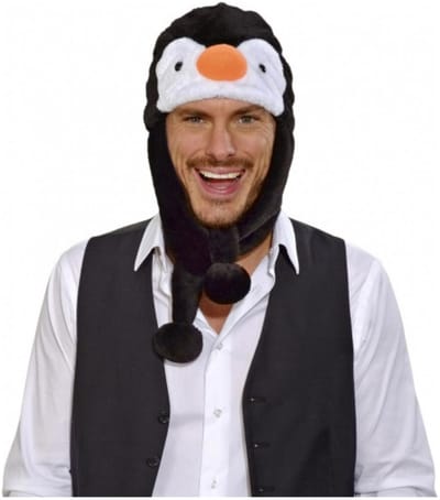 Widmann Pinguin verkleedkleding muts - 59 cm - volwassenen - dierenmutsen - met lange vlappen