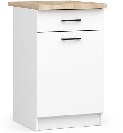 Keukenkast modulaire OLIWIA S50 met Verkblad / Onderkast met 1 Deur en 1 Lade / AKORD Furniture Factory / Wit / 50 x 85 x 46 cm