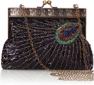 1920s Flapper Peacock Clutch Vintage Gatsby Sequined Evening Handbag Beaded Bag