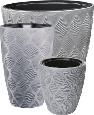 Bloempot 3 delige set Wave - Zilver - Plantenbak - Binnen & Buiten - Bloempotten - Gratis Inzetbakken