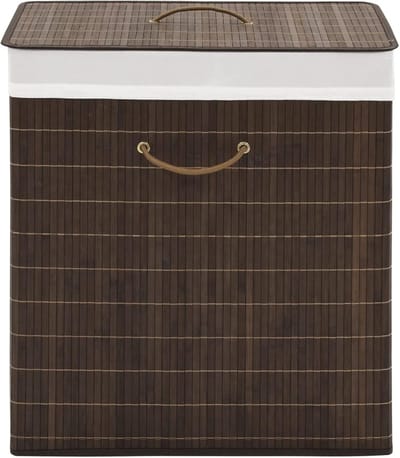Bamboe Wasbak - Opbergmand Dekens - Vuile Was Sorteren - Afneembare Voering - 40 x 30 x 60 cm - Donkerbruin
