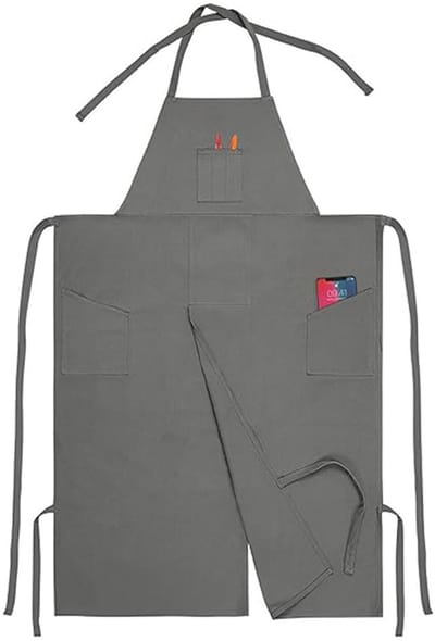 Lange overall met schort en meerdere zakken - waterdicht - lange broek met split - werkkleding voor pottenbakkers - grijs