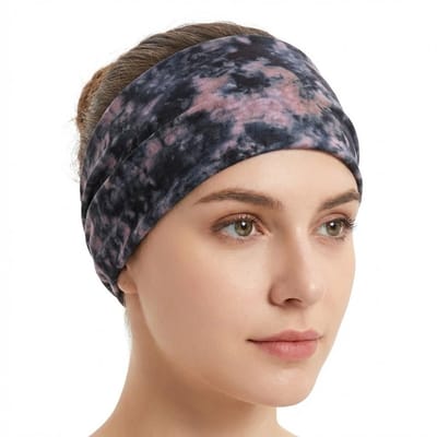Zwart grijs haarband dames – elastische brede haarband – stoffen haar accessoire met tie dye patroon – modieuze en comfortabele stijl