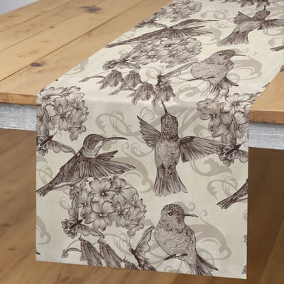 ABAKUHAUS vogels tafelloper – rechthoekig, 40x225 cm, donkergrijs/ivoor