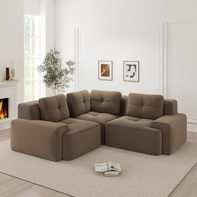 Modulaire hoekbank - frameloze woonkamerbank - kantoorbank - corduroy zachte kussen lage bank - antislip ontwerp - bruin
