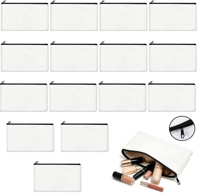 15 stuks Toilettas - Etui - Opbergtas - Blank Katoen Canvas DIY Craft Rits Zakken Pouches Potlood Case - Voor Make-up Cosmetische - Stationaire Opslag