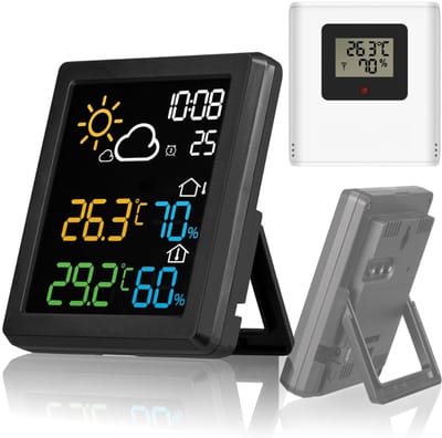 NBAP® Weerstation Binnen en Buiten - Weerstation Draadloos Binnen Buiten - Weerstation met Buitensensor - Zwart