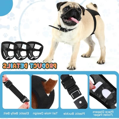 Wasbare hondenluiers voor vrouwelijke pups in de loopsheid - 3-pack met 9 vervangbare pads, grote maat, zwarte kleur, ideaal voor maandelijkse bloeding en bescherming