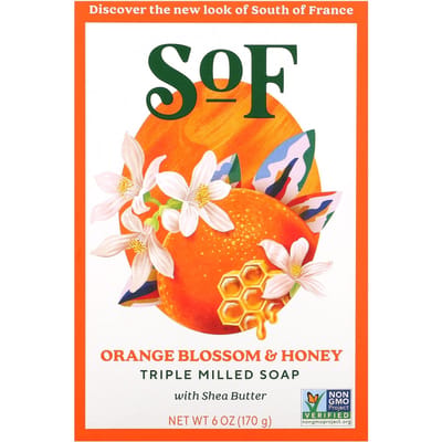 SoF, French milled soap with orange blossom honey and organic shea butter, 170g (6oz) orange