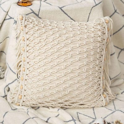 Bohemian Macramé Kussenslopen Handgeweven Sierkussenslopen Boerderij Decoratief Kussenhoes met Kwastjes voor Huisdecoratie 45x45cm